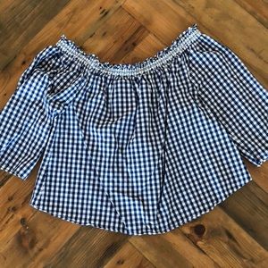 Madewell Navy Gingham Off the Shoulder Top